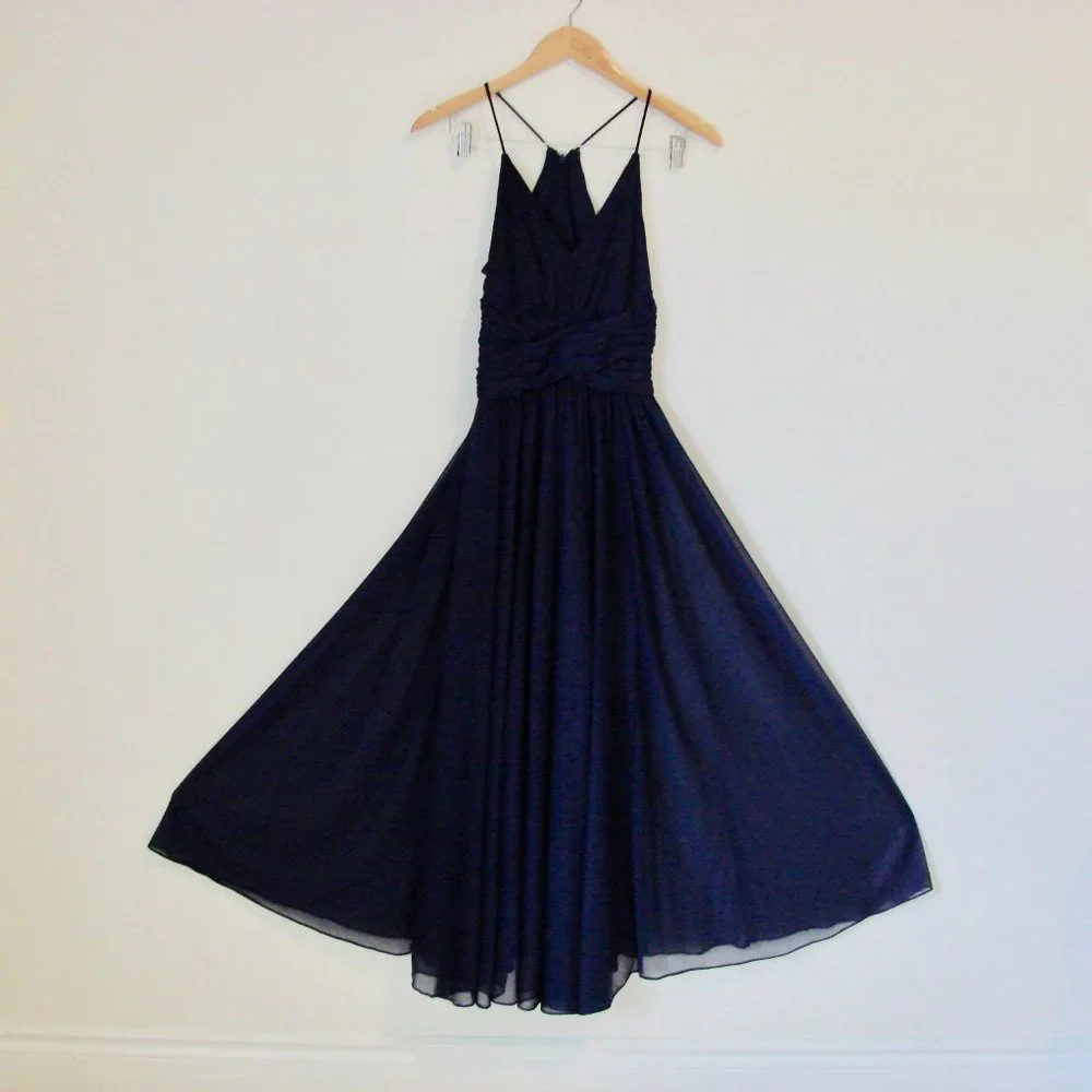 David's Bridal Bridesmaid Dress Marine Navy Blue Ruched Prom Wedding Size 0 Zero - Picture 15 of 16